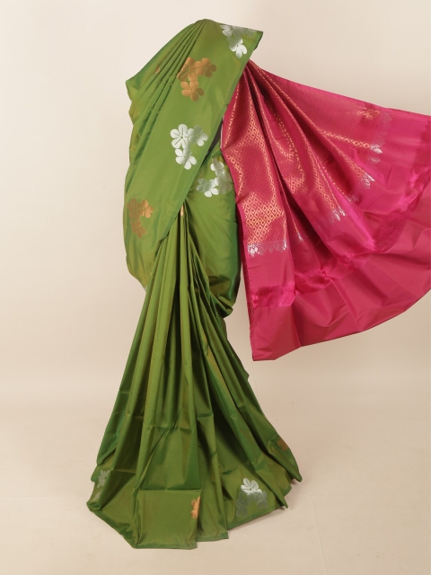 

Pothys Green & Fuchsia Ethnic Motifs Zari Pure Silk Saree