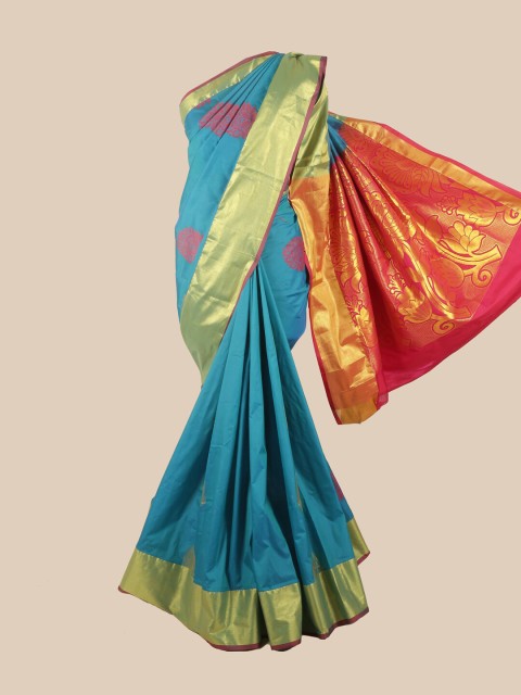 

Pothys Blue & Magenta Ethnic Motifs Zari Pure Silk Saree