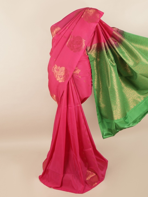 

Pothys Pink & Green Ethnic Motifs Zari Pure Silk Saree