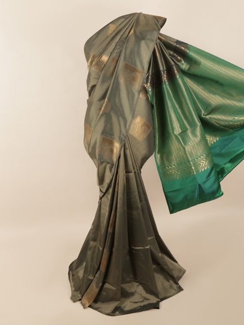 

Pothys Grey & Green Ethnic Motifs Zari Pure Silk Saree