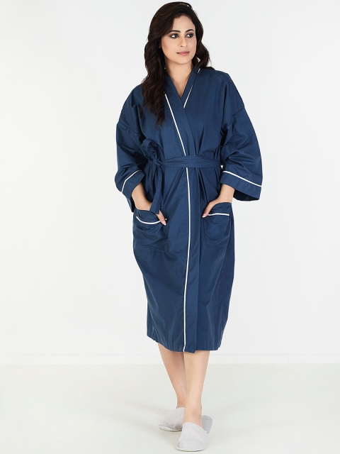 

Trident Women Blue Solid Soft & Plush Cotton Bath Robe