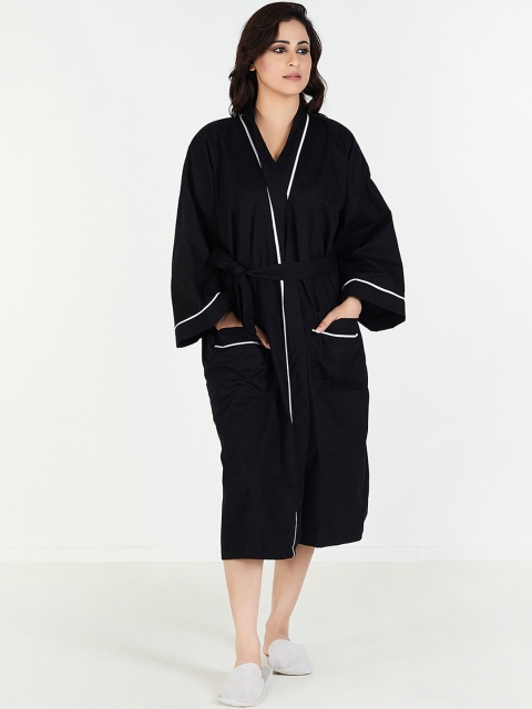

Trident Women Black Solid Satin Bath Robe