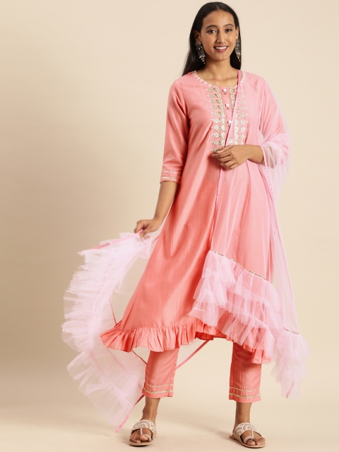 

Tikhi Imli Women Pink Regular Ruffled Kurta with Trousers & With Dupatta