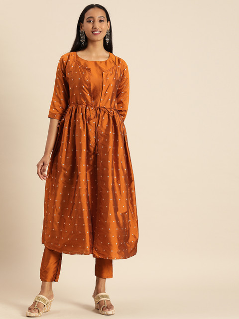 

Tikhi Imli Women Mustard Yellow Layered Kurta with Trousers & Jacket