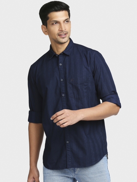 

ColorPlus Men Blue-Coloured Striped Tailored Fit Casual Shirt