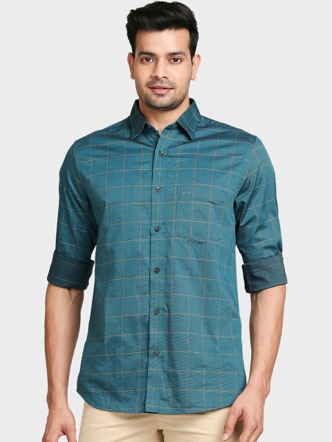 

ColorPlus Men Green Tailored Fit Opaque Checked Casual Shirt