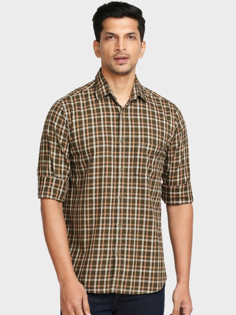 

ColorPlus Men Green Tailored Fit Opaque Checked Casual Shirt