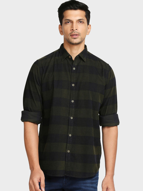 

ColorPlus Men Green & Black Checked Tailored Fit Casual Shirt