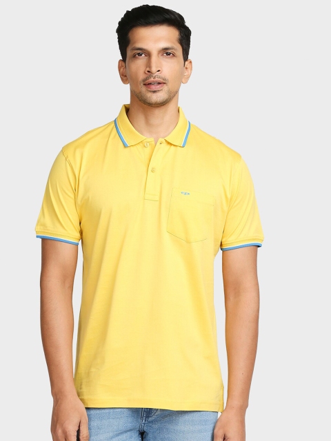 

ColorPlus Men Yellow & Blue Solid Polo Collar T-shirt