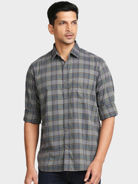 

ColorPlus Men Grey Tailored Fit Opaque Checked Casual Shirt