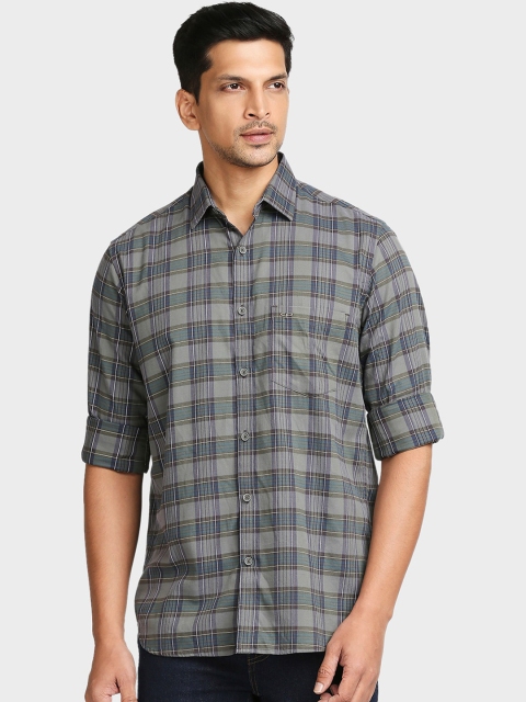 

ColorPlus Men Grey Tailored Fit Opaque Checked Casual Shirt