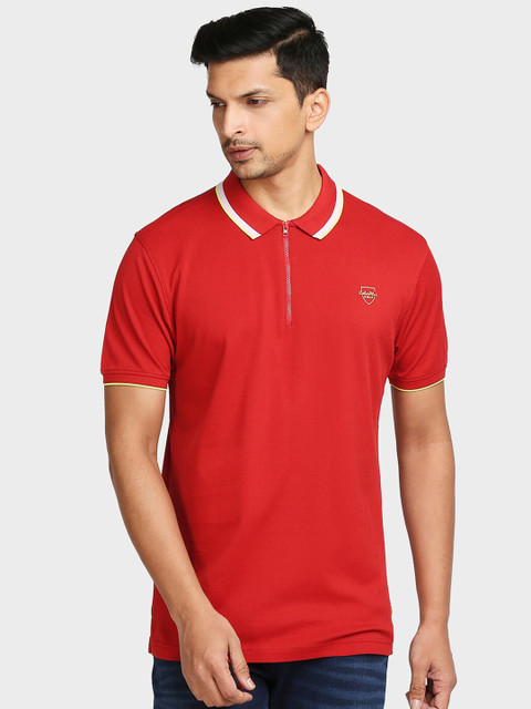 

ColorPlus Men Red Solid Brand Logo Polo Collar T-shirt