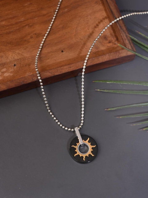 

Tistabene Men Silver-Toned & Black Sun Designer Stainless Steel Pendant With Chain