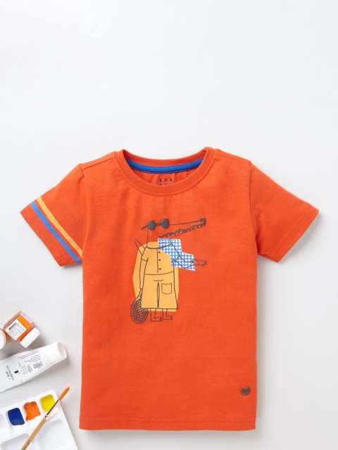 

Ed-a-Mamma Unisex Kids Orange Graphic Printed Bio Finish T-shirt