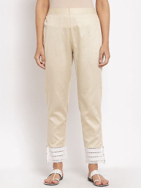 

Myshka Women Cream-Coloured Ethnic Regular Trousers