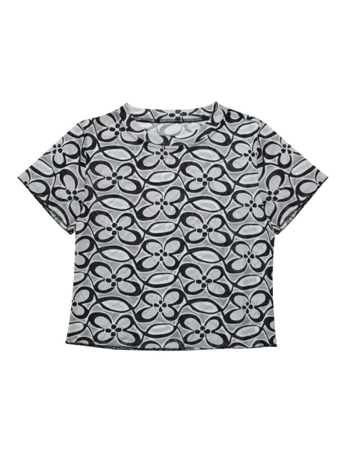 

LOVZme Women Grey & Black Printed T-shirt