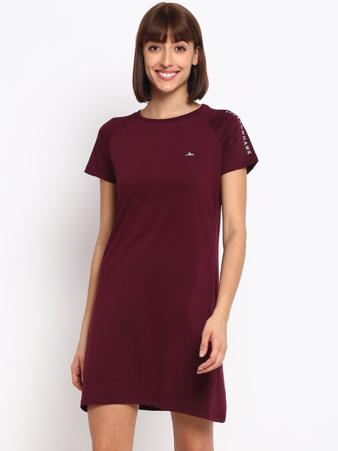 

SPARROWHAWK Burgundy Solid Raglan Sleeve T-shirt Dress