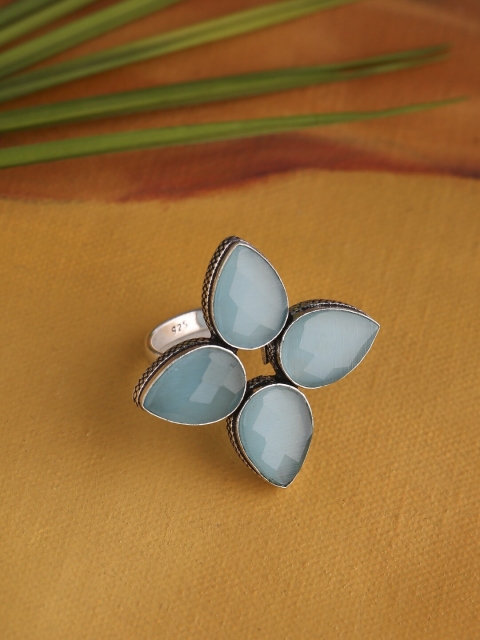 

Infuzze Silver-Plated Blue Stone-Studded Handcrafted Finger Ring