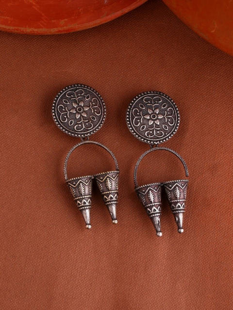 

Infuzze Silver-Toned Brass Silver Plated Contemporary Drop Earrings