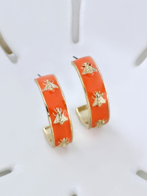 

Runway Ritual Gold-Toned & Orange Gold Plated Enamelled Half Hoop Earrings