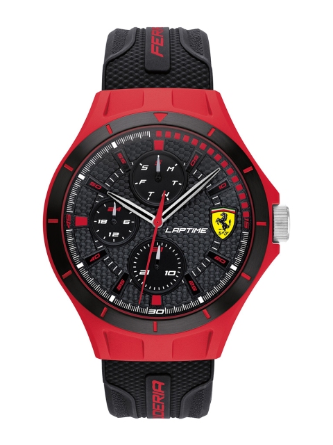 

SCUDERIA FERRARI Men Black Brass Dial & Textured Straps Analogue Multi Function Watch