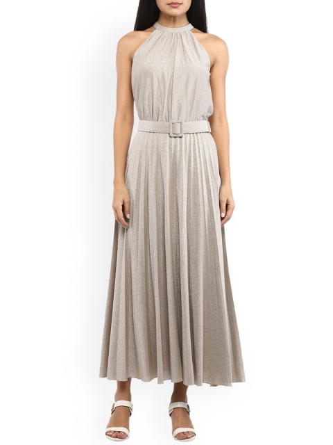 

Rinascimento Beige Solid Halter Neck Maxi A-Line Dress