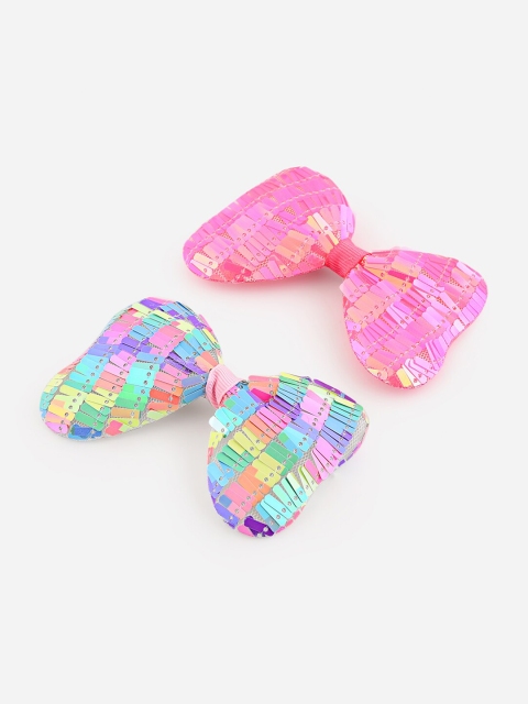 Toniq Kids Girls Set of 2 Pink & Green Embellished Alligator Hair Clip