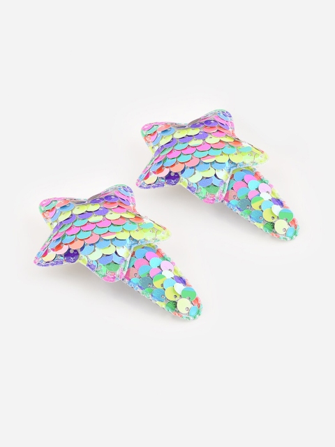 

Toniq Kids Girls Set of 2 Multicoloured Sequinned Embellished Tic Tac Hair Clip, Multi