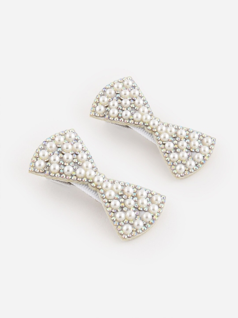 

Toniq Kids Girls Set of 2 White Dainty Pearl Bow Embellished Alligator Hair Clip
