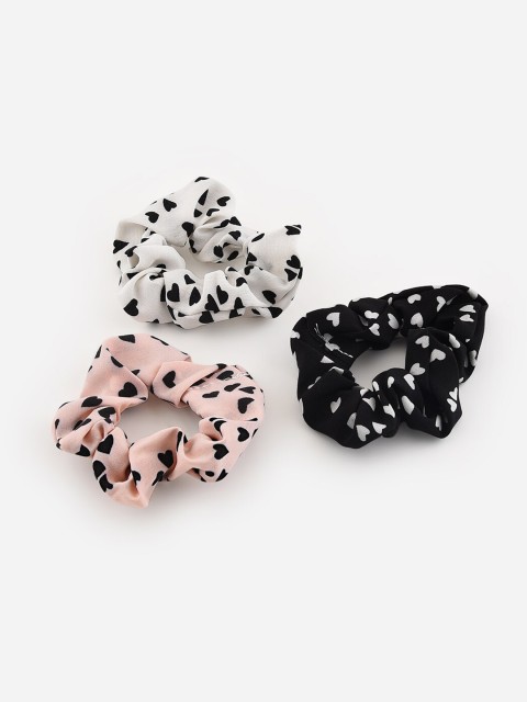 

Toniq Kids Girls Set of 3 Black & Pink Printed Ponytail Holders