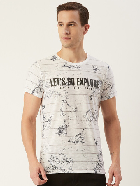 

CONFIDENCE Men Grey & Black Typography Printed Round Neck T-shirt