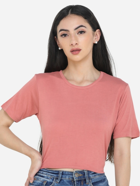 

DECHEN Woman Peach-Coloured Crop Backless Tie-Up Top