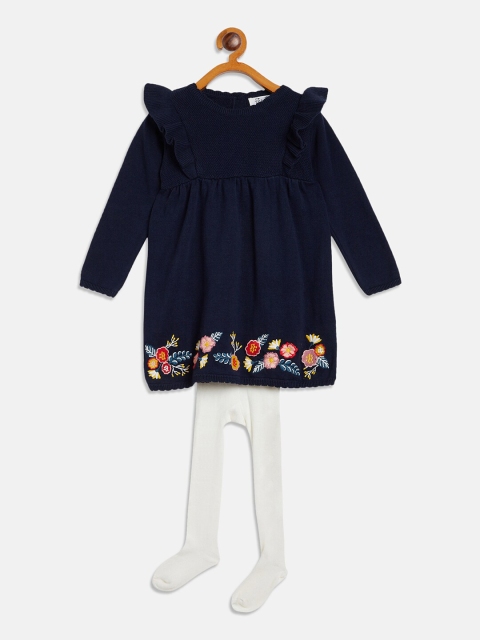 

JWAAQ Girls Navy Blue & White Top with Leggings