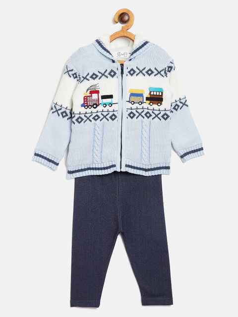 

JWAAQ Girls Blue & White Pure Wool Top with Leggings