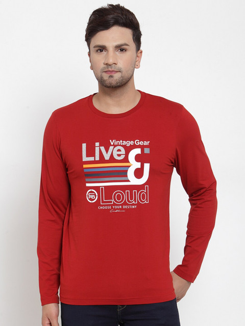 

CONFIDENCE Men Red & White Typography Printed Round Neck Cotton T-shirt
