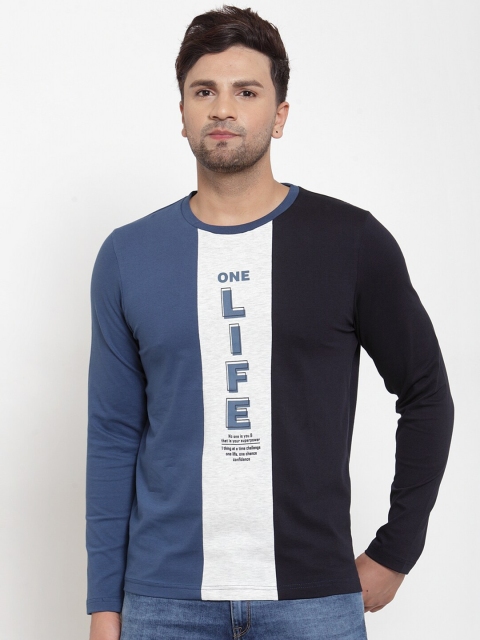 CONFIDENCE Men Blue & Navy Blue Colourblocked Cotton T-shirt