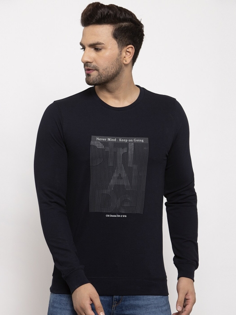

CONFIDENCE Men Navy Blue & Grey Printed Round Neck Cotton T-shirt