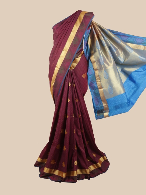 

Pothys Maroon & Gold-Toned Woven Design Zari Border Saree