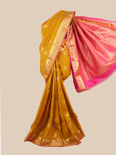 

Pothys Mustard & Pink Woven Design Zari Border Saree