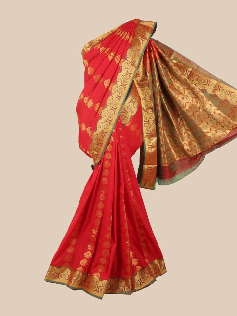 

Pothys Red & Gold-Toned Woven Design Zari Border Saree