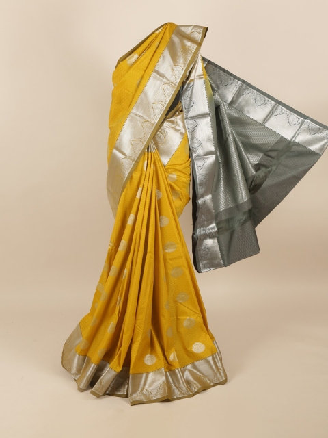 

Pothys Mustard & Silver-Toned Floral Zari Saree