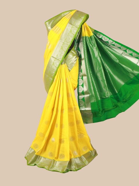 

Pothys Yellow & Green Floral Zari Saree