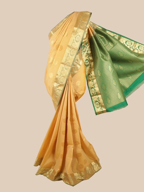 

Pothys Gold-Toned & Orange Floral Zari Saree