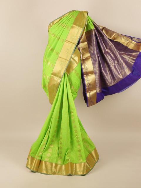 

Pothys Green & Gold-Toned Floral Zari Saree