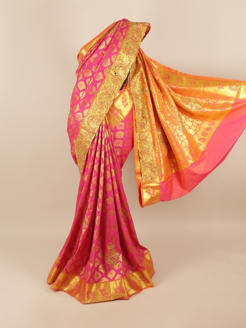 

Pothys Pink & Orange Ethnic Motifs Beads & Stones Art Silk Saree