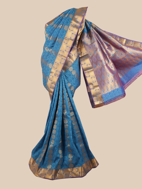 

Pothys Blue & Gold-Toned Ethnic Motifs Zari Saree