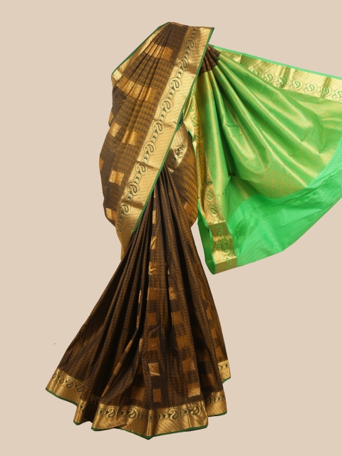 

Pothys Olive Green & Gold-Toned Ethnic Motifs Zari Saree