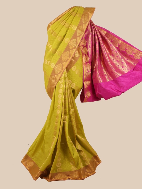 

Pothys Green & Pink Ethnic Motifs Zari Saree