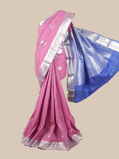

Pothys Pink & Blue Floral Zari Saree