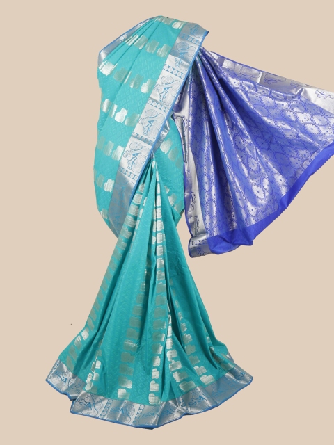 

Pothys Turquoise Blue & Silver-Toned Ethnic Motifs Zari Saree